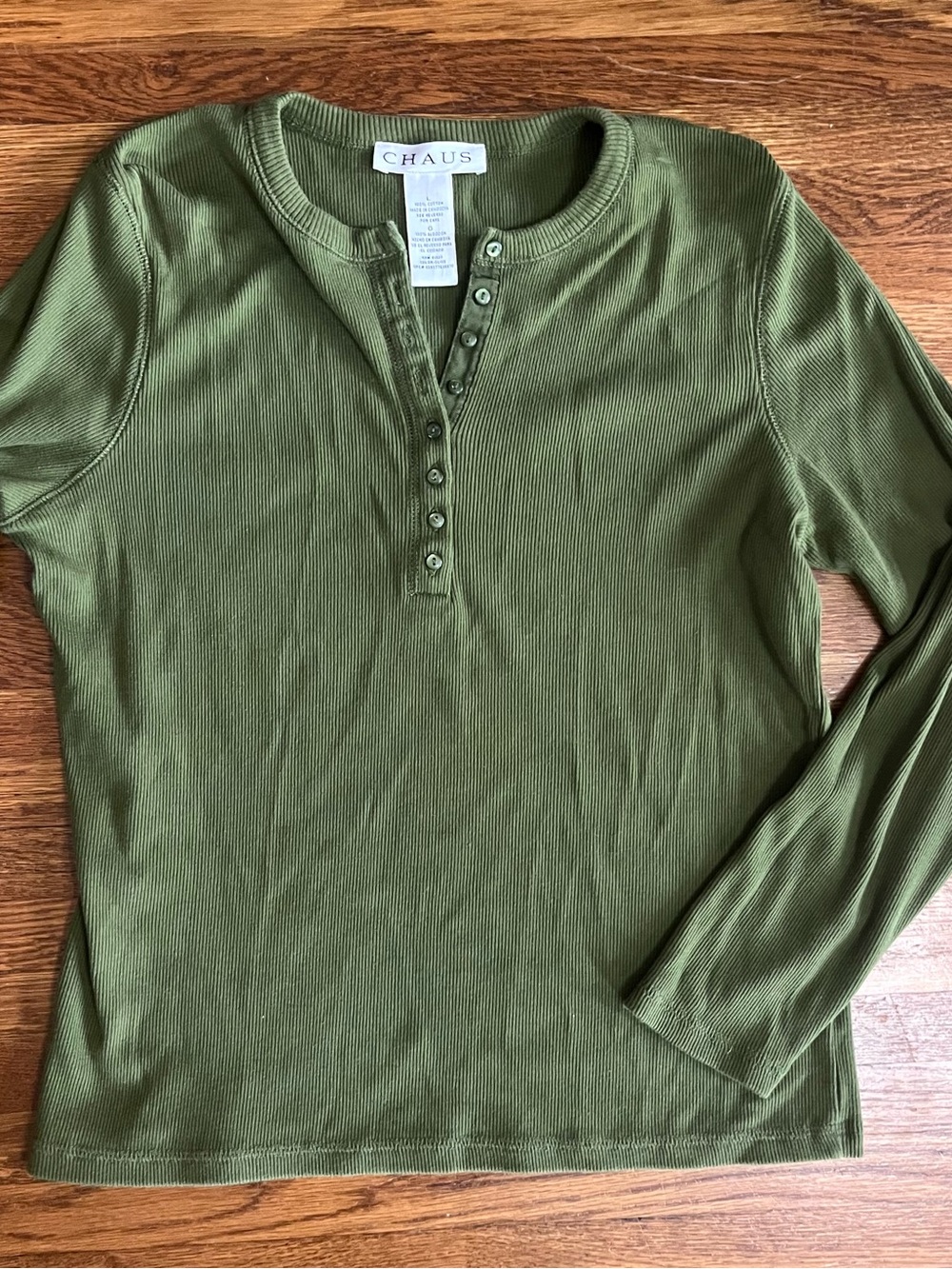 Y2k Henley L womens olive green Chaus granola goblin earthy ribbed